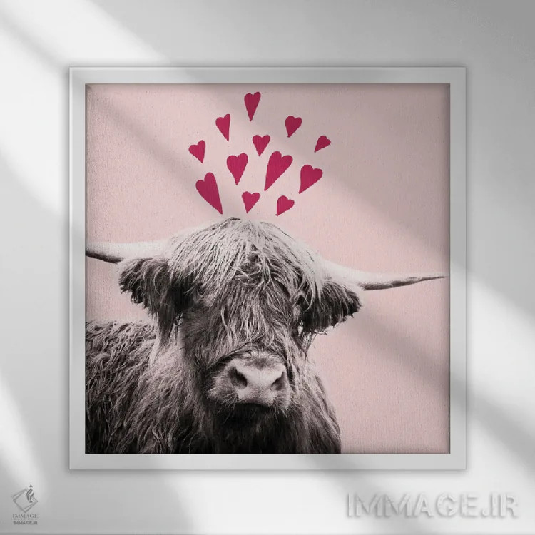 تابلو گاو کوهستانی روز ولنتاین I اثر هنر آنیتا و بلا - نمای قابدار سفید
