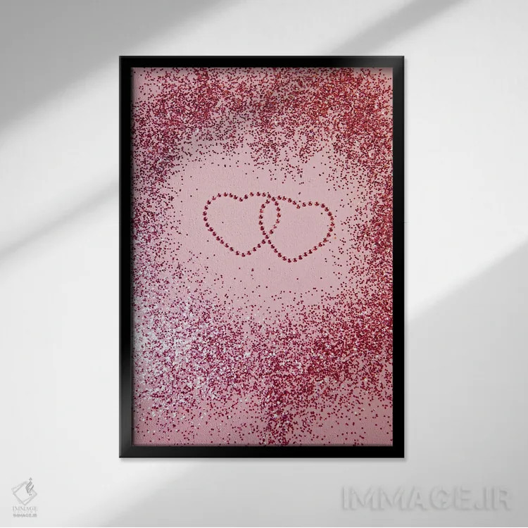 تابلو قلبهای براق و عاشقانه I اثر هنر آنیتا و بلا - نمای قابدار مشکی
