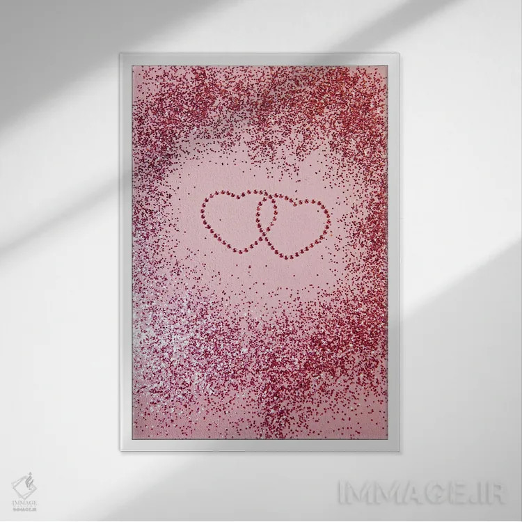 تابلو قلبهای براق و عاشقانه I اثر هنر آنیتا و بلا - نمای قابدار سفید