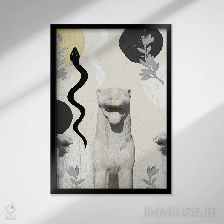 تابلو شیر و مار با ظرافت I اثر هنر آنیتا و بلا - نمای قابدار مشکی