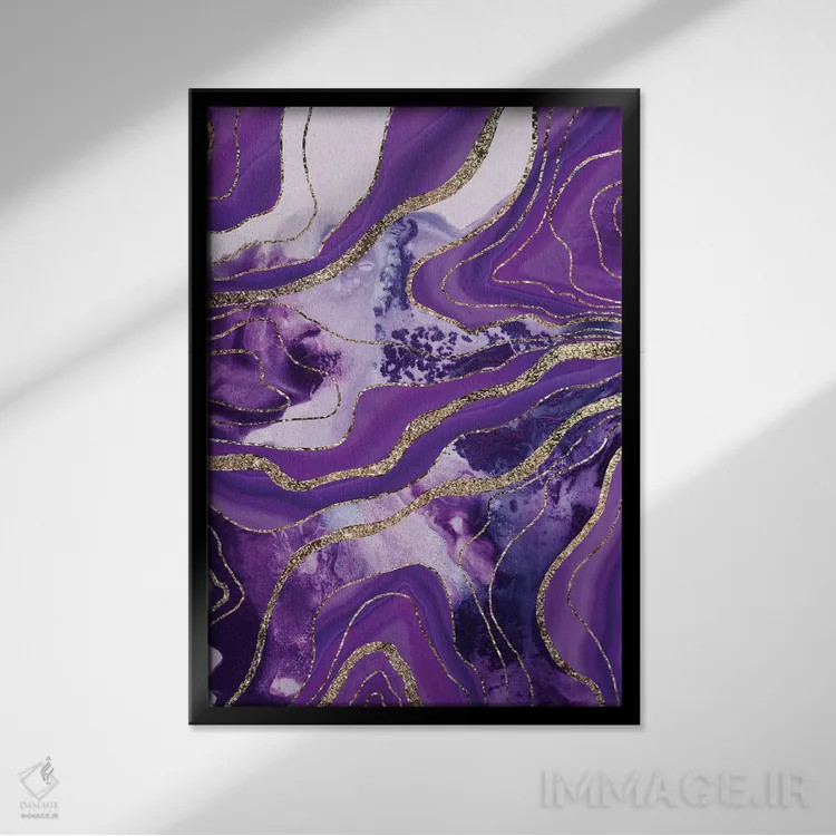 تابلو عقیق مرمر مایع درخشان پرزرقوبرق IV اثر هنر آنیتا و بلا - نمای قابدار مشکی