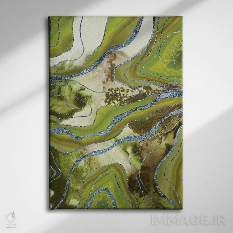 تابلو عقیق مرمر مایع پرزرقوبرق VI اثر هنر آنیتا و بلا - نمای روبهرو روی دیوار