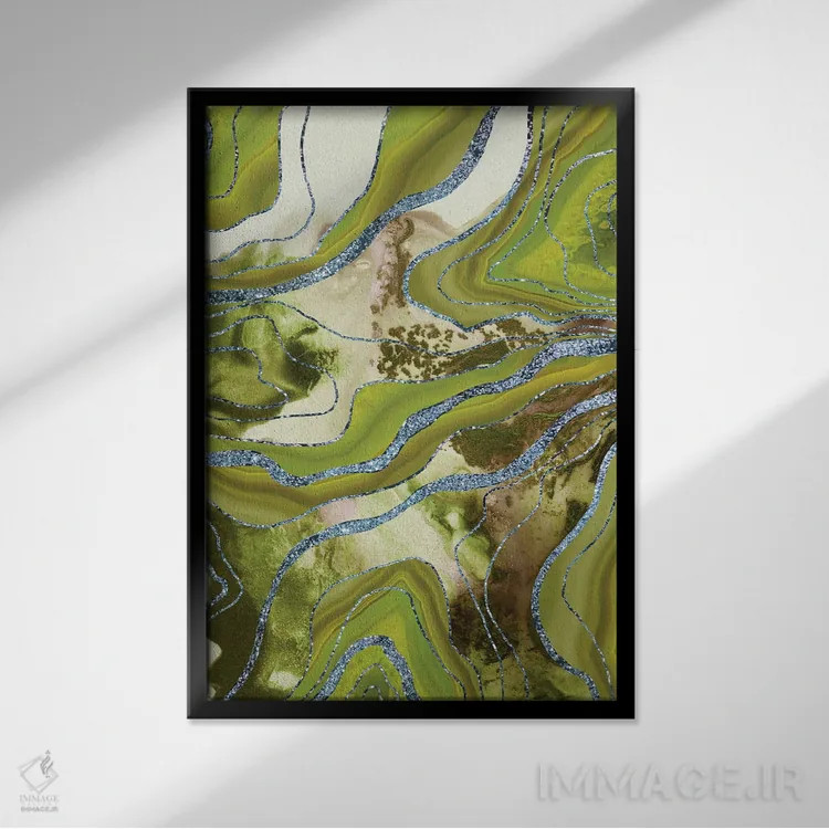 تابلو عقیق مرمر مایع پرزرقوبرق VI اثر هنر آنیتا و بلا - نمای قابدار مشکی