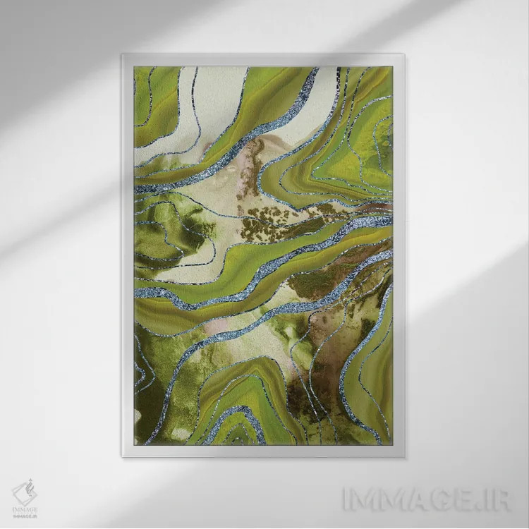 تابلو عقیق مرمر مایع پرزرقوبرق VI اثر هنر آنیتا و بلا - نمای قابدار سفید