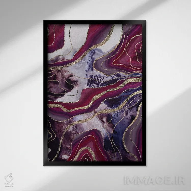 تابلو عقیق مرمر مایع پرزرقوبرق X اثر هنر آنیتا و بلا - نمای قابدار مشکی