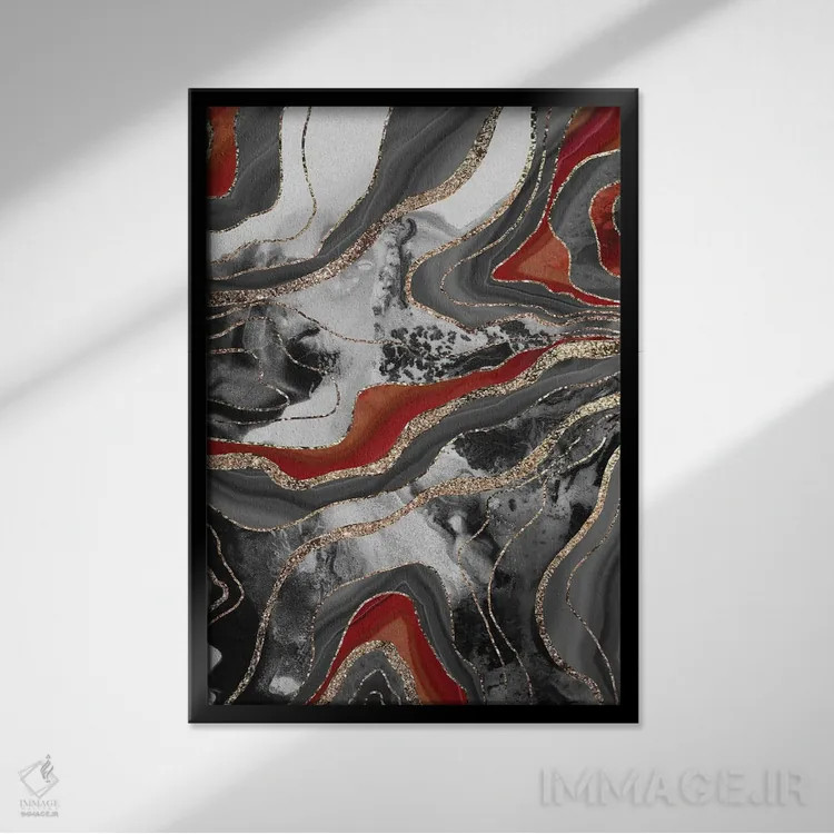 تابلو عقیق مرمر مایع پرزرقوبرق XIII اثر هنر آنیتا و بلا - نمای قابدار مشکی