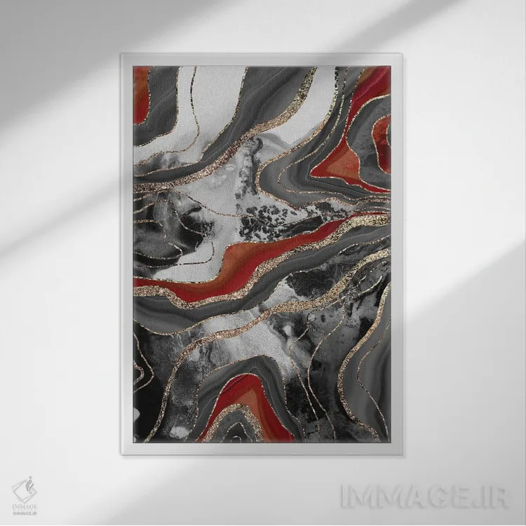 تابلو عقیق مرمر مایع پرزرقوبرق XIII اثر هنر آنیتا و بلا - نمای قابدار سفید