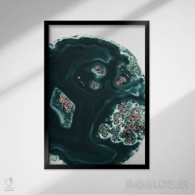 تابلو مالاکیت با درخشش رزگلد I اثر هنر آنیتا و بلا - نمای قابدار مشکی