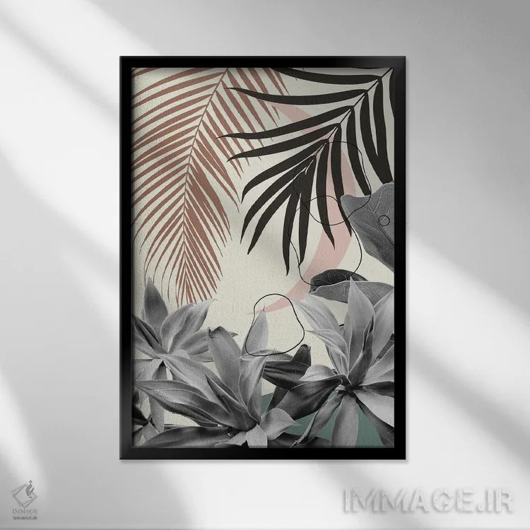 تابلو آگاو ماه ساده و نخل با ظرافت IV اثر هنر آنیتا و بلا - نمای قابدار مشکی