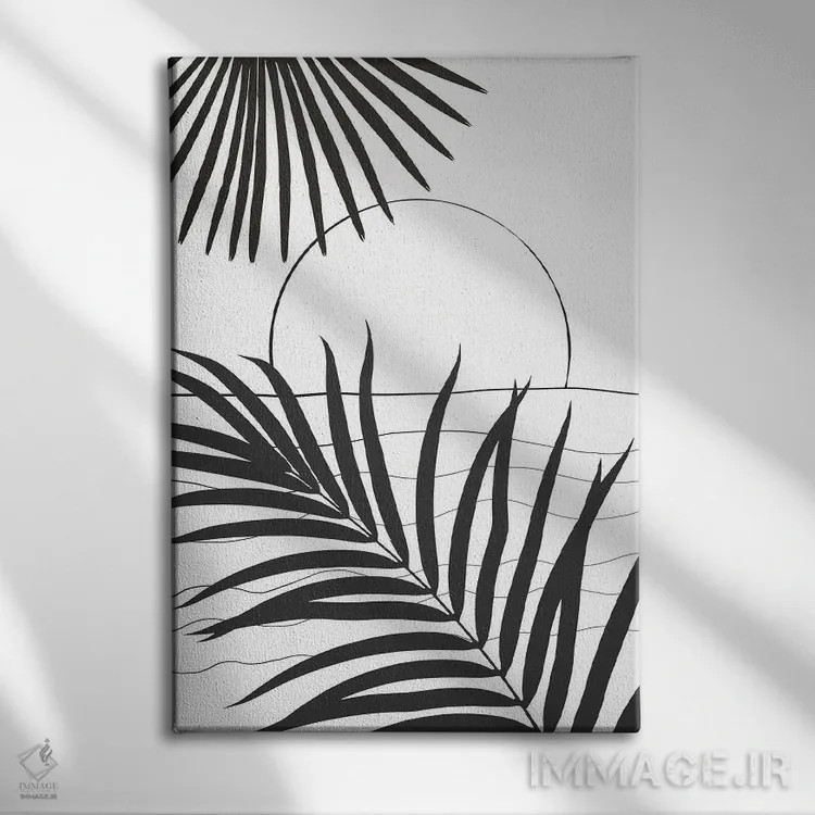 تابلو خطوط انتزاعی غروب اقیانوس مینیمال I اثر هنر آنیتا و بلا - نمای روبهرو روی دیوار