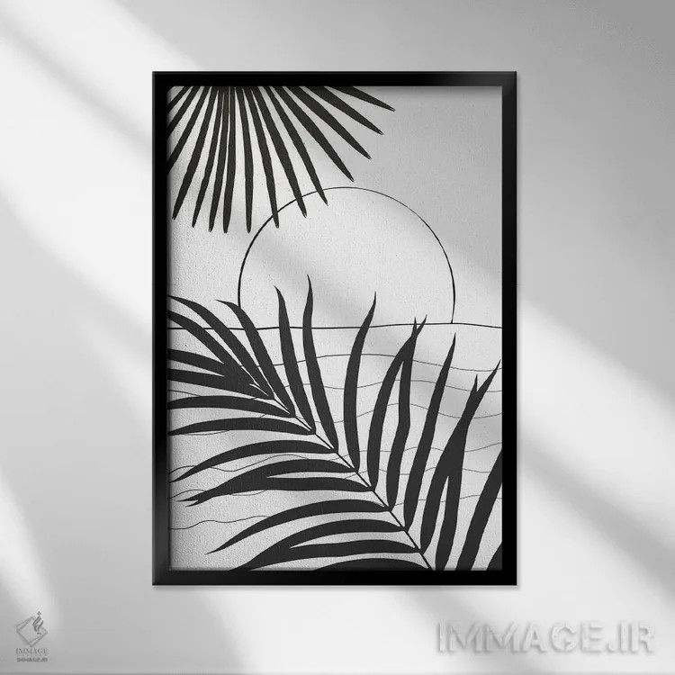 تابلو خطوط انتزاعی غروب اقیانوس مینیمال I اثر هنر آنیتا و بلا - نمای قابدار مشکی