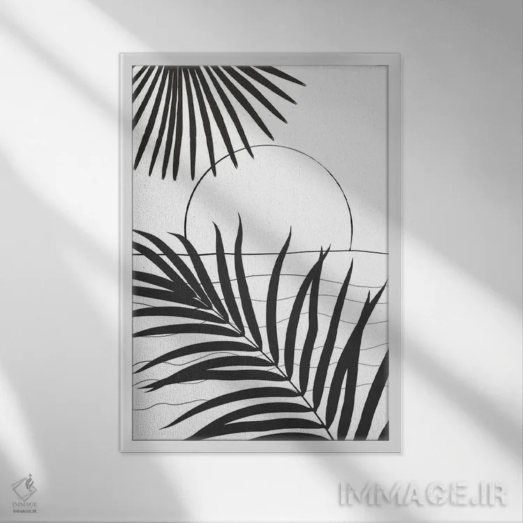 تابلو خطوط انتزاعی غروب اقیانوس مینیمال I اثر هنر آنیتا و بلا - نمای قابدار سفید