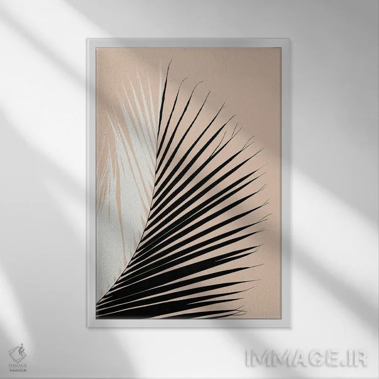 تابلو ین و یانگ مینیمال با برگ نخل I اثر هنر آنیتا و بلا - نمای قابدار سفید