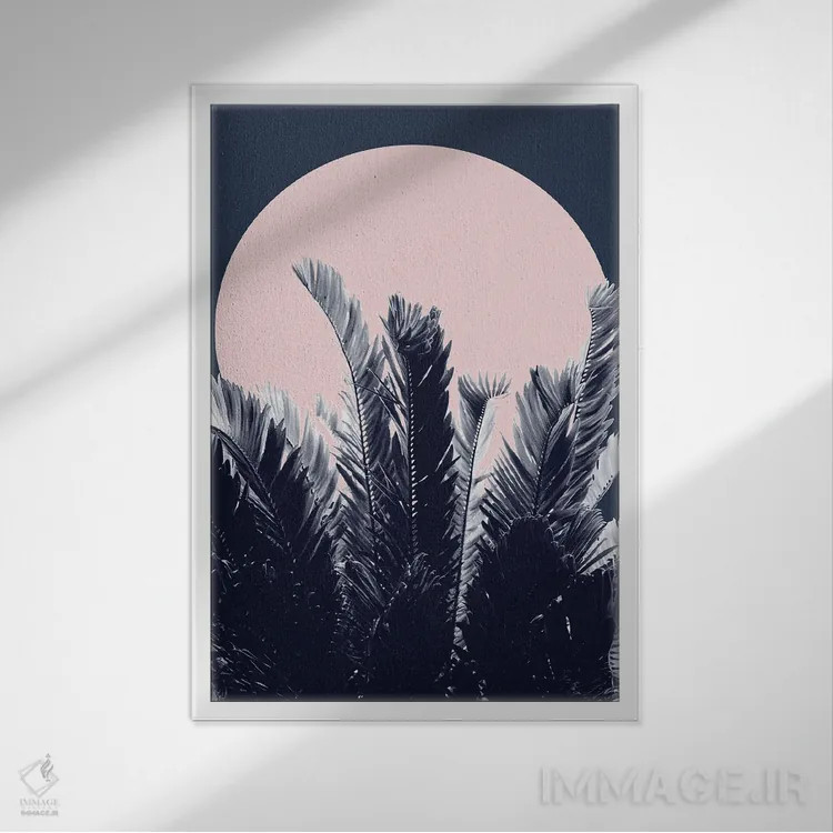 تابلو شب جنگل با حس سرمهای و صورتی I اثر هنر آنیتا و بلا - نمای قابدار سفید