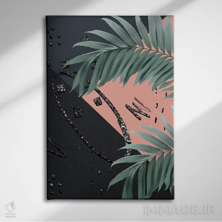 تابلو نخلهای شبانه با حس کالیفرنیا و درخشش پرزرقوبرق انتزاعی III اثر هنر آنیتا و بلا - نمای روبهرو روی دیوار