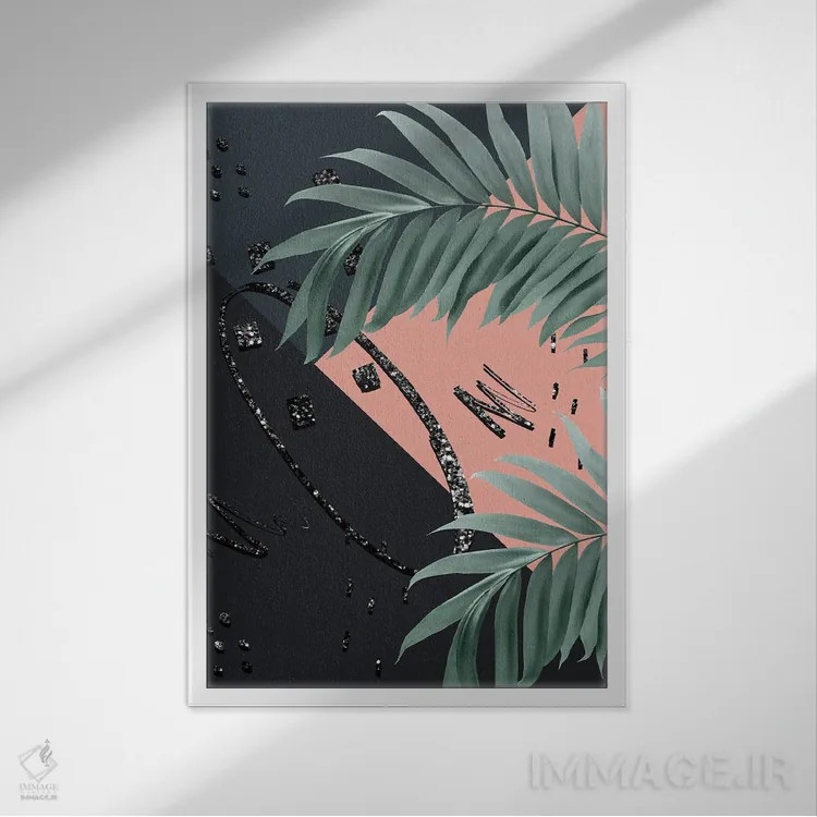 تابلو نخلهای شبانه با حس کالیفرنیا و درخشش پرزرقوبرق انتزاعی III اثر هنر آنیتا و بلا - نمای قابدار سفید