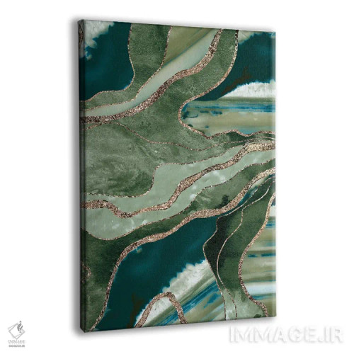 تابلو عقیق مرمر سبز زیتونی با درخشش طلایی پرزرقوبرق I اثر هنر آنیتا و بلا - نمای پرسپکتیو محصول