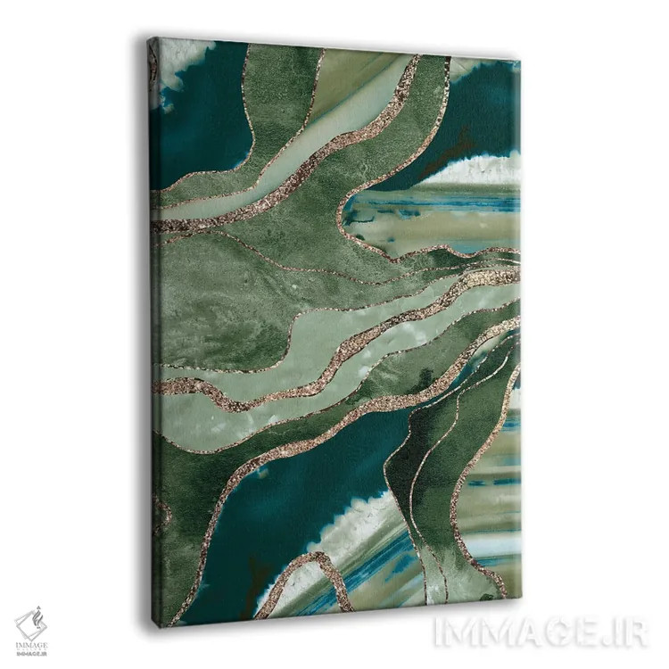 تابلو عقیق مرمر سبز زیتونی با درخشش طلایی پرزرقوبرق I اثر هنر آنیتا و بلا - نمای پرسپکتیو محصول