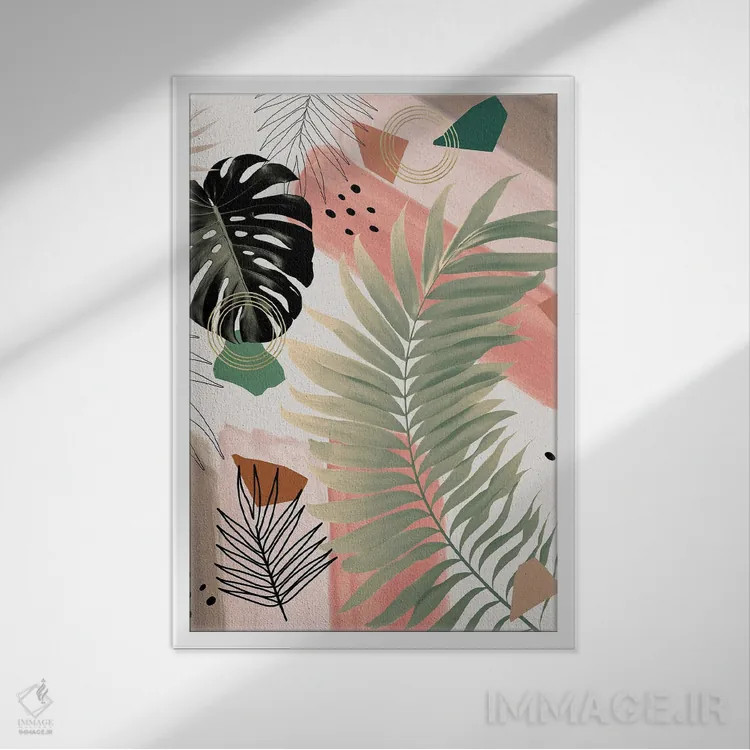 تابلو برگ نخل پرزرقوبرق تابستانی I اثر هنر آنیتا و بلا - نمای قابدار سفید