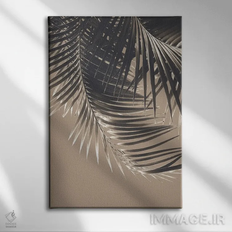 تابلو برگ نخل با حس رنگ قهوهای سوخته II اثر هنر آنیتا و بلا - نمای روبهرو روی دیوار