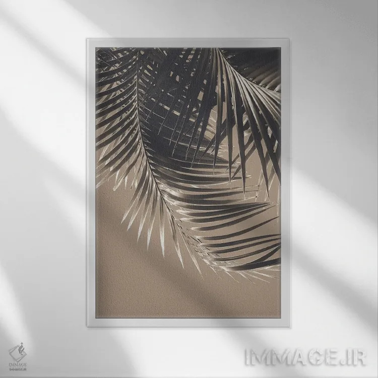 تابلو برگ نخل با حس رنگ قهوهای سوخته II اثر هنر آنیتا و بلا - نمای قابدار سفید