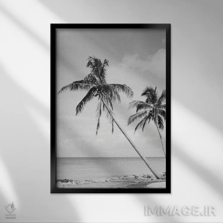 تابلو واحهٔ ساحلی با نخل II اثر هنر آنیتا و بلا - نمای قابدار مشکی