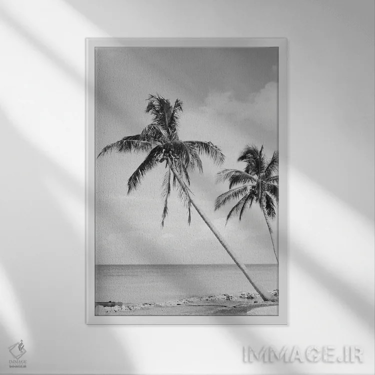 تابلو واحهٔ ساحلی با نخل II اثر هنر آنیتا و بلا - نمای قابدار سفید