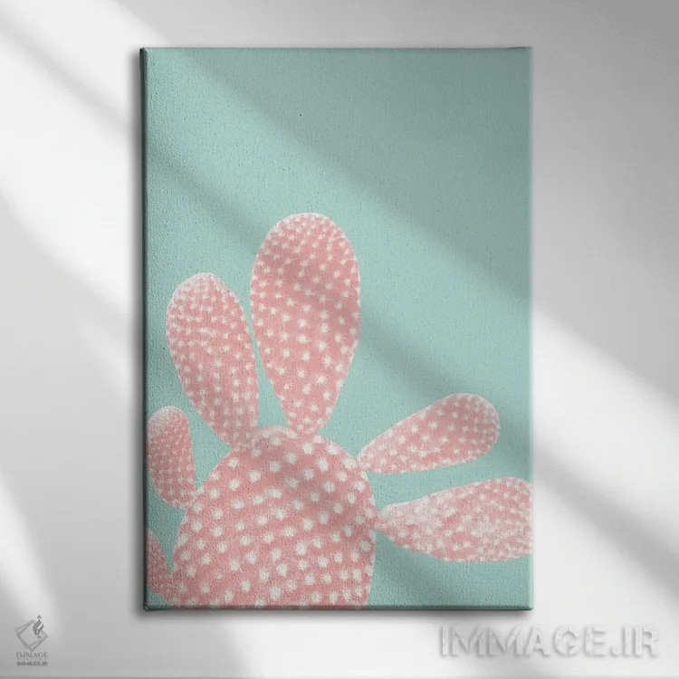 تابلو کاکتوس زردآلویی روی زمینه نعنایی؛ رویای تابستانی I اثر هنر آنیتا و بلا - نمای روبهرو روی دیوار