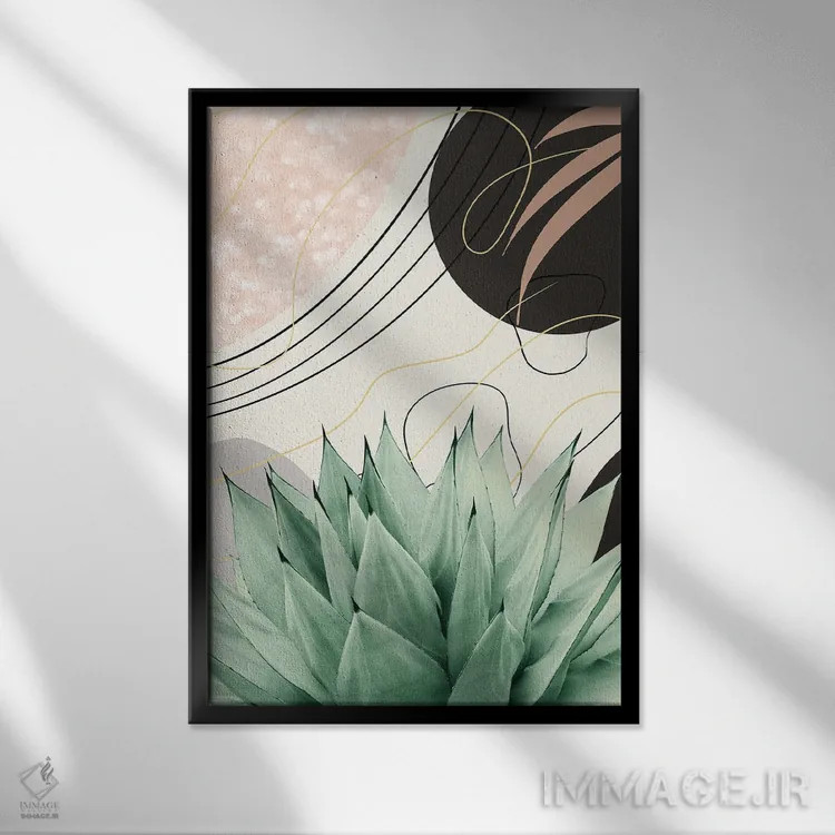 تابلو آگاو انتزاعی پرزرقوبرق IV اثر هنر آنیتا و بلا - نمای قابدار مشکی