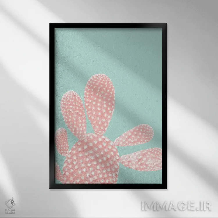 تابلو کاکتوس زردآلویی روی زمینه نعنایی؛ رویای تابستانی I اثر هنر آنیتا و بلا - نمای قابدار مشکی