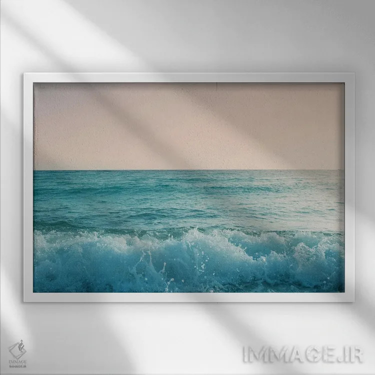تابلو رویای موجهای اقیانوس پاستلی I اثر هنر آنیتا و بلا - نمای قابدار سفید