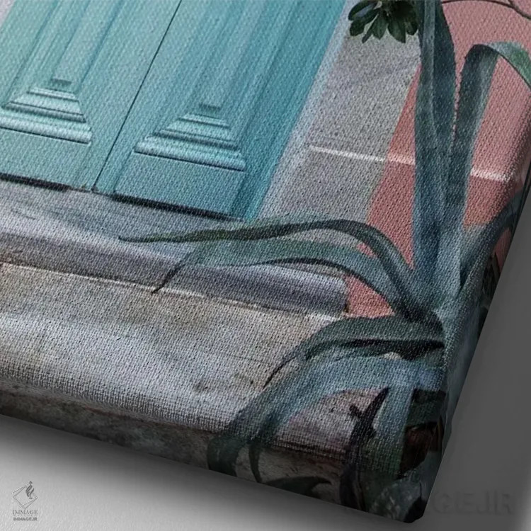 تابلو خانهٔ صورتی در آتن I اثر هنر آنیتا و بلا - نمای نزدیک بافت بوم