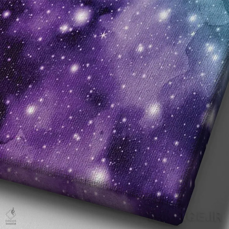 تابلو رویای سحابی کهکشانی بنفش و سبزآبی III اثر هنر آنیتا و بلا - نمای نزدیک بافت بوم