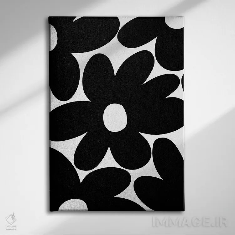 تابلو گلهای مرواریدی رترو در سیاه و سفید I اثر هنر آنیتا و بلا - نمای روبهرو روی دیوار