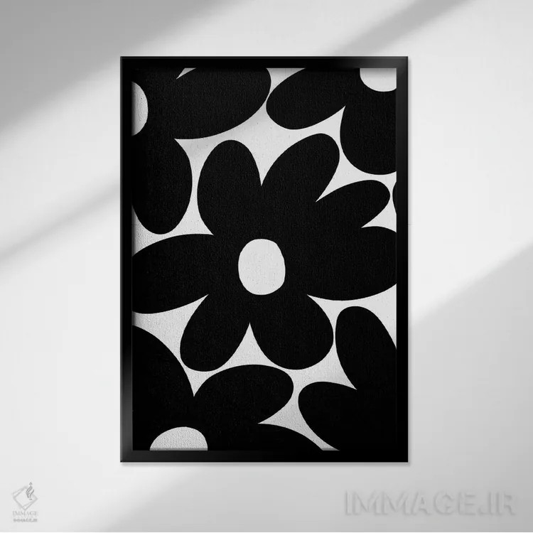 تابلو گلهای مرواریدی رترو در سیاه و سفید I اثر هنر آنیتا و بلا - نمای قابدار مشکی
