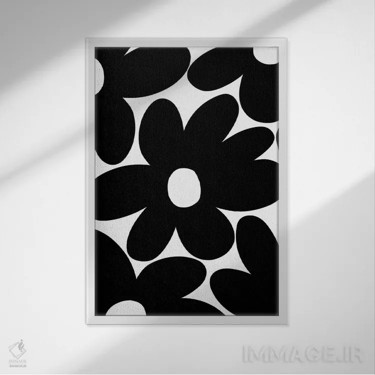 تابلو گلهای مرواریدی رترو در سیاه و سفید I اثر هنر آنیتا و بلا - نمای قابدار سفید