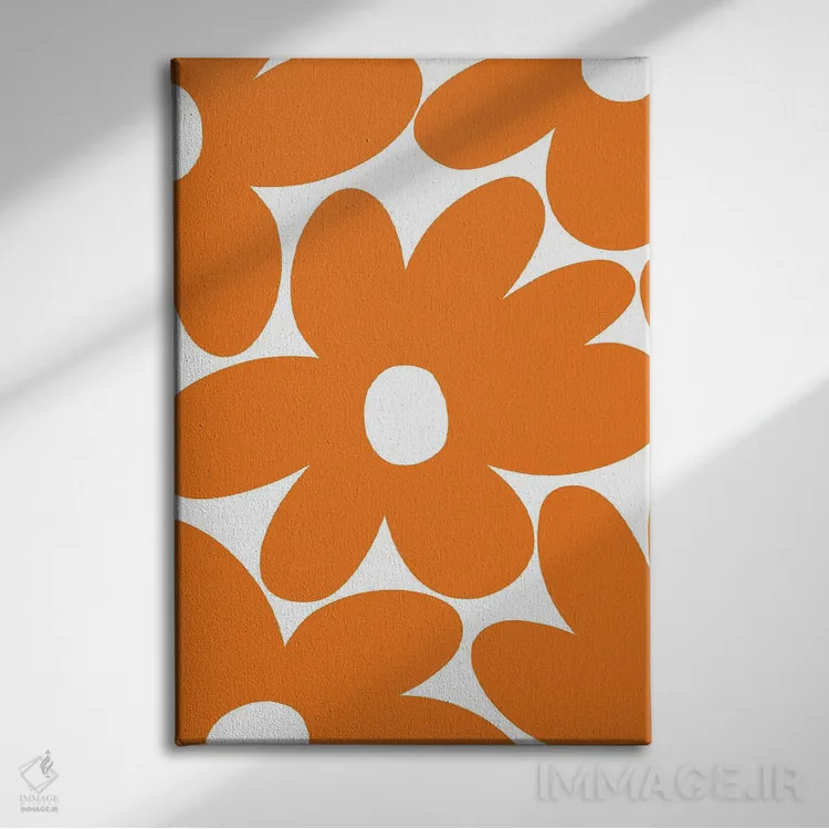 تابلو گلهای مرواریدی رترو در نارنجی I اثر هنر آنیتا و بلا - نمای روبهرو روی دیوار