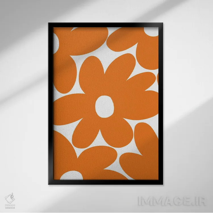تابلو گلهای مرواریدی رترو در نارنجی I اثر هنر آنیتا و بلا - نمای قابدار مشکی