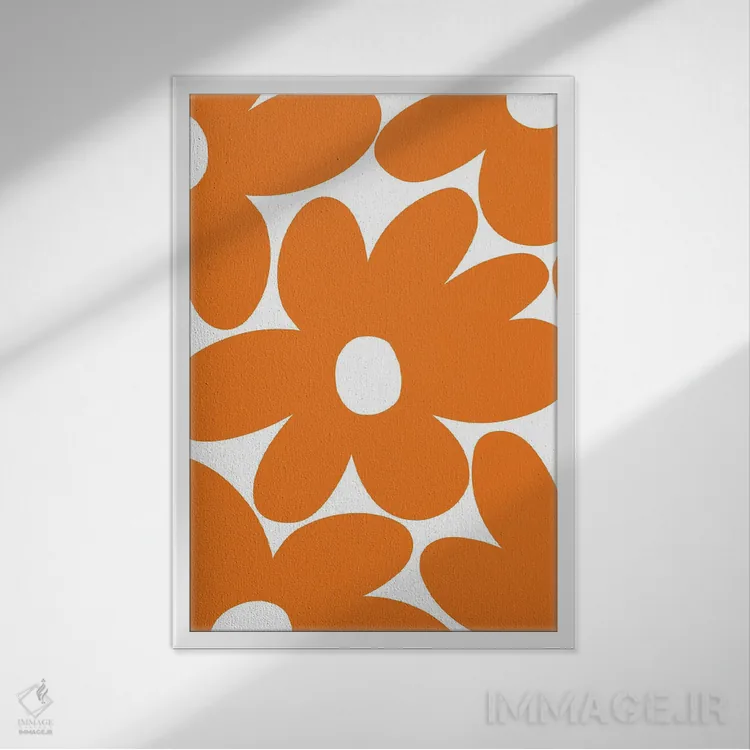 تابلو گلهای مرواریدی رترو در نارنجی I اثر هنر آنیتا و بلا - نمای قابدار سفید