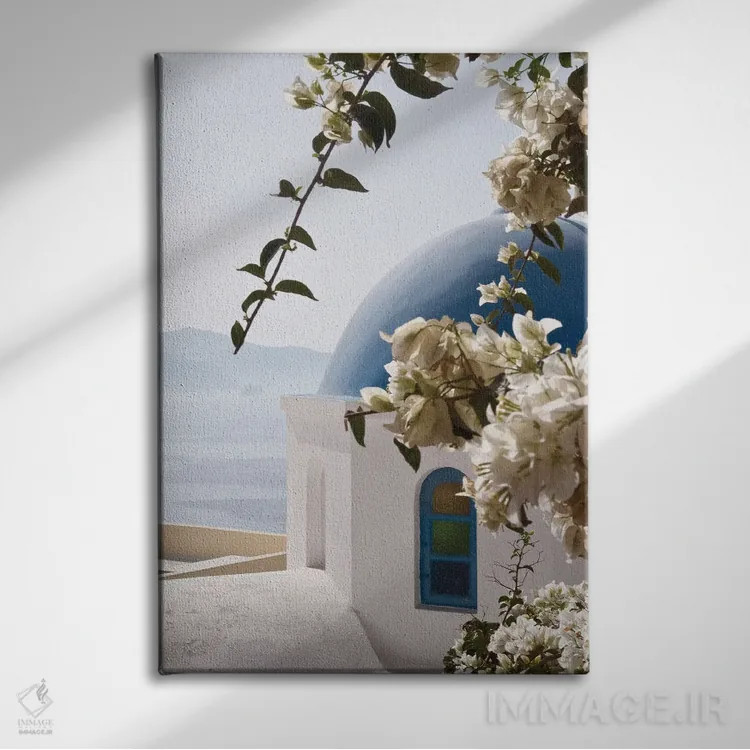 تابلو اویای سانتورینی III (محلهای در سانتورینی) اثر هنر آنیتا و بلا - نمای روبهرو روی دیوار