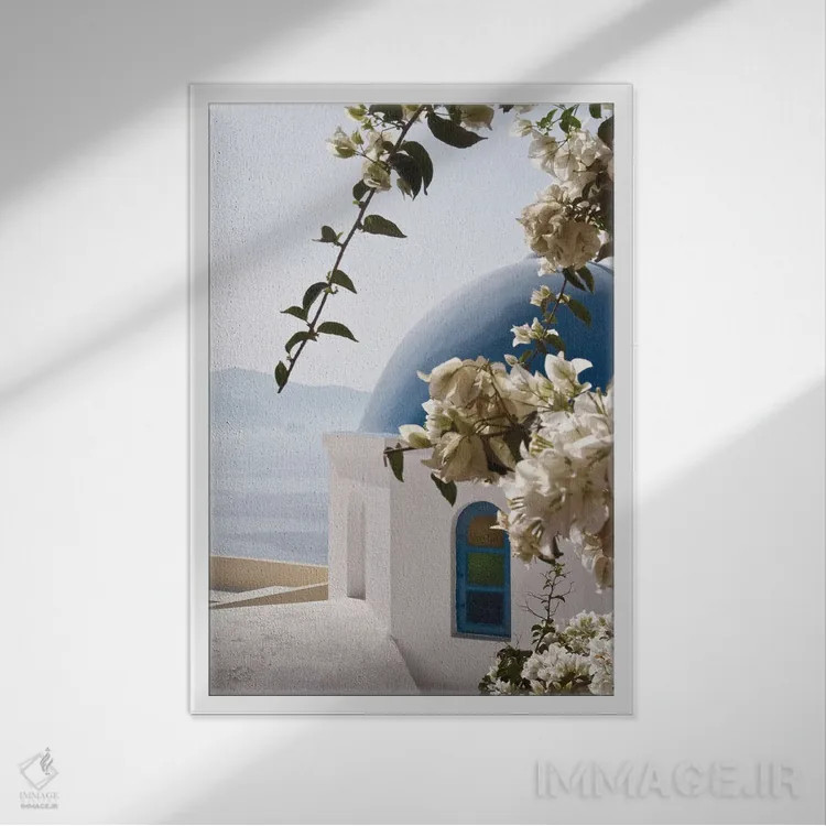 تابلو اویای سانتورینی III (محلهای در سانتورینی) اثر هنر آنیتا و بلا - نمای قابدار سفید