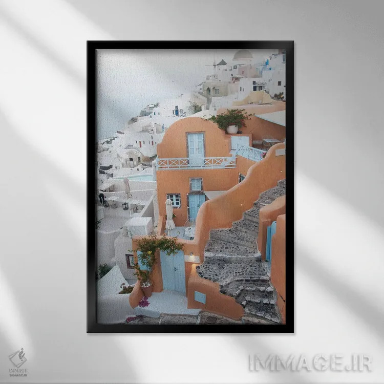 تابلو اویای سانتورینی IX (محلهای در سانتورینی) اثر هنر آنیتا و بلا - نمای قابدار مشکی