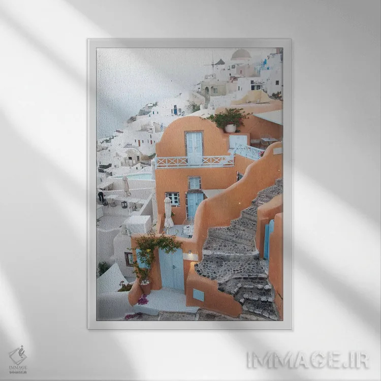 تابلو اویای سانتورینی IX (محلهای در سانتورینی) اثر هنر آنیتا و بلا - نمای قابدار سفید