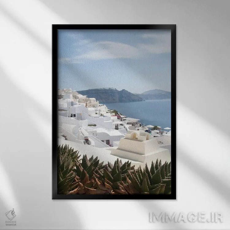 تابلو سرخوشی اویای سانتورینی I (محلهای در سانتورینی) اثر هنر آنیتا و بلا - نمای قابدار مشکی