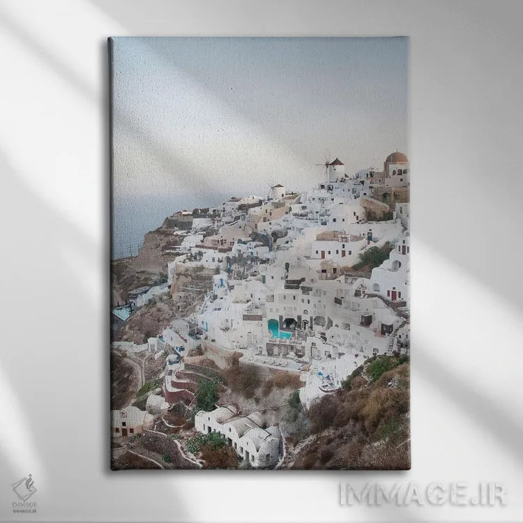 تابلو رویای غروب اویای سانتورینی I (محلهای در سانتورینی) اثر هنر آنیتا و بلا - نمای روبهرو روی دیوار