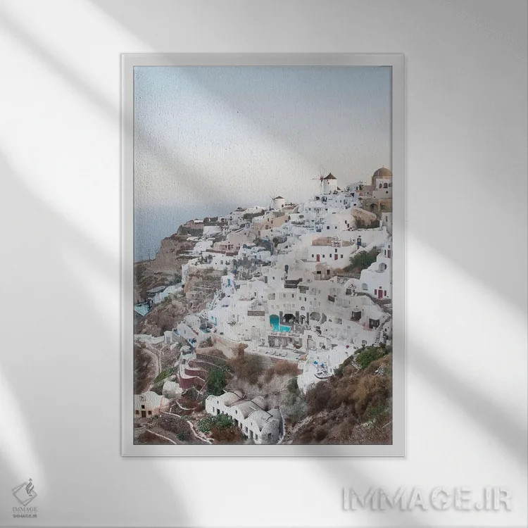 تابلو رویای غروب اویای سانتورینی I (محلهای در سانتورینی) اثر هنر آنیتا و بلا - نمای قابدار سفید