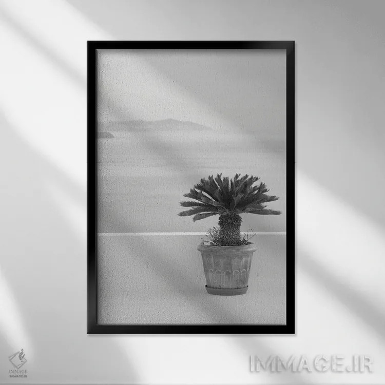 تابلو رویای ذن سانتورینی سیاه و سفید I اثر هنر آنیتا و بلا - نمای قابدار مشکی