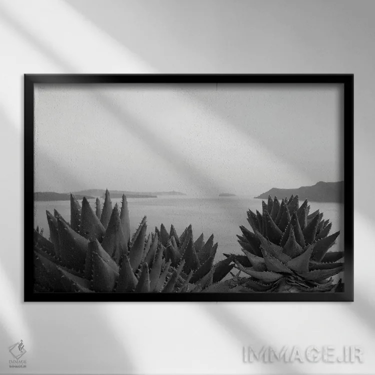 تابلو رویای ذن سانتورینی سیاه و سفید II اثر هنر آنیتا و بلا - نمای قابدار مشکی