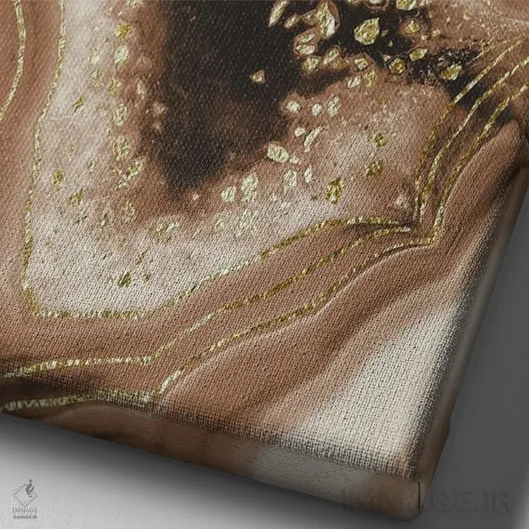 تابلو آگات قهوهای ملایم با ورقه طلایی براق I اثر هنر آنیتا و بلا - نمای نزدیک بافت بوم