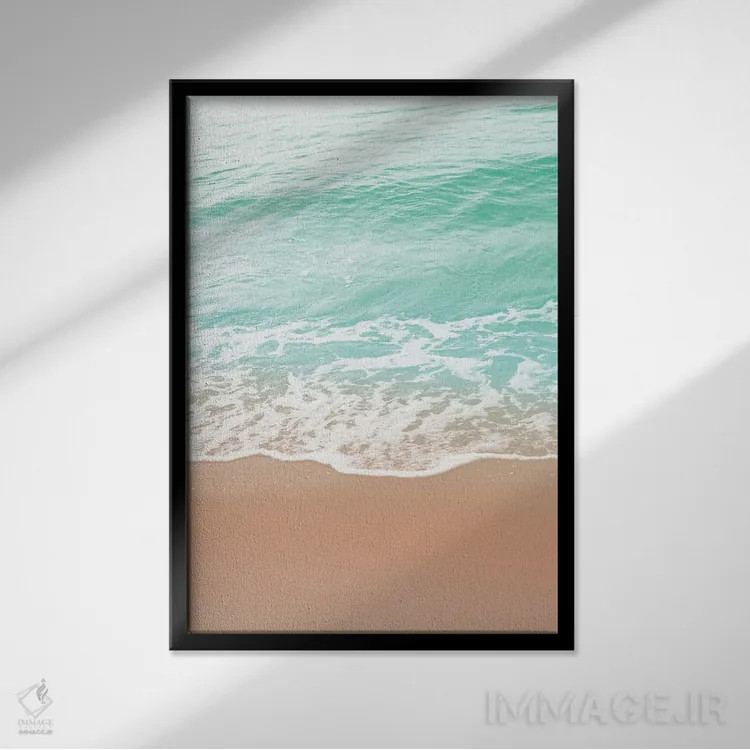 تابلو رویای زیبایی اقیانوس بژ و زمردی ملایم I اثر هنر آنیتا و بلا - نمای قابدار مشکی